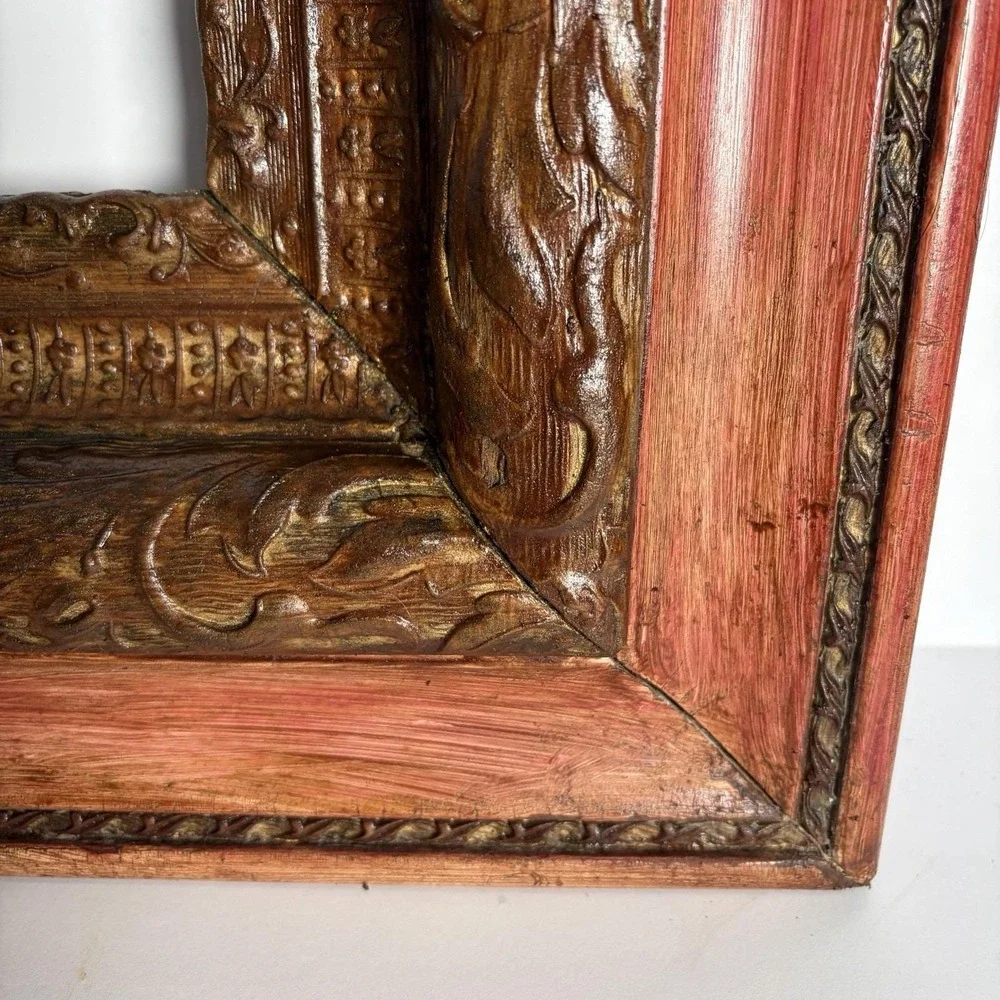 Antique 19thC Hand Carved Wood Picture Frame Ornate Baroque Scroll Gilt 29